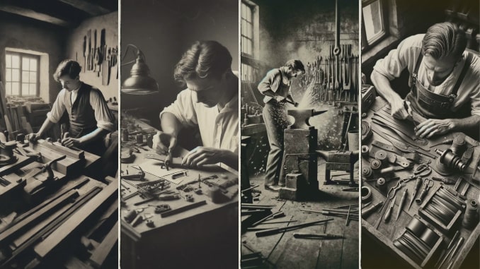Handwerkliche Hobbys für Männer Holzbearbeitung, Modellbau, Metallverarbeitung, Lederhandwerk.